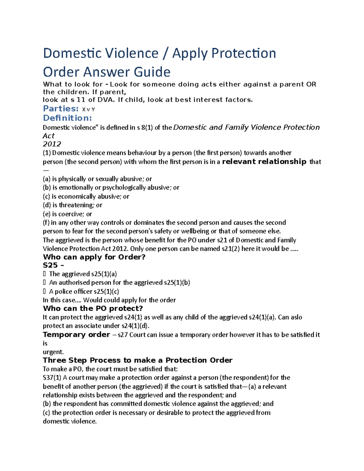 Domestic Violence notes 2020 - Domestic Violence / Apply Protection ...