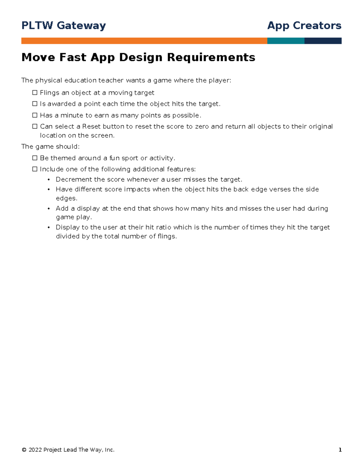 AC 1 8Move Fast App Design Requirements - PLTW Gateway App Creators ...