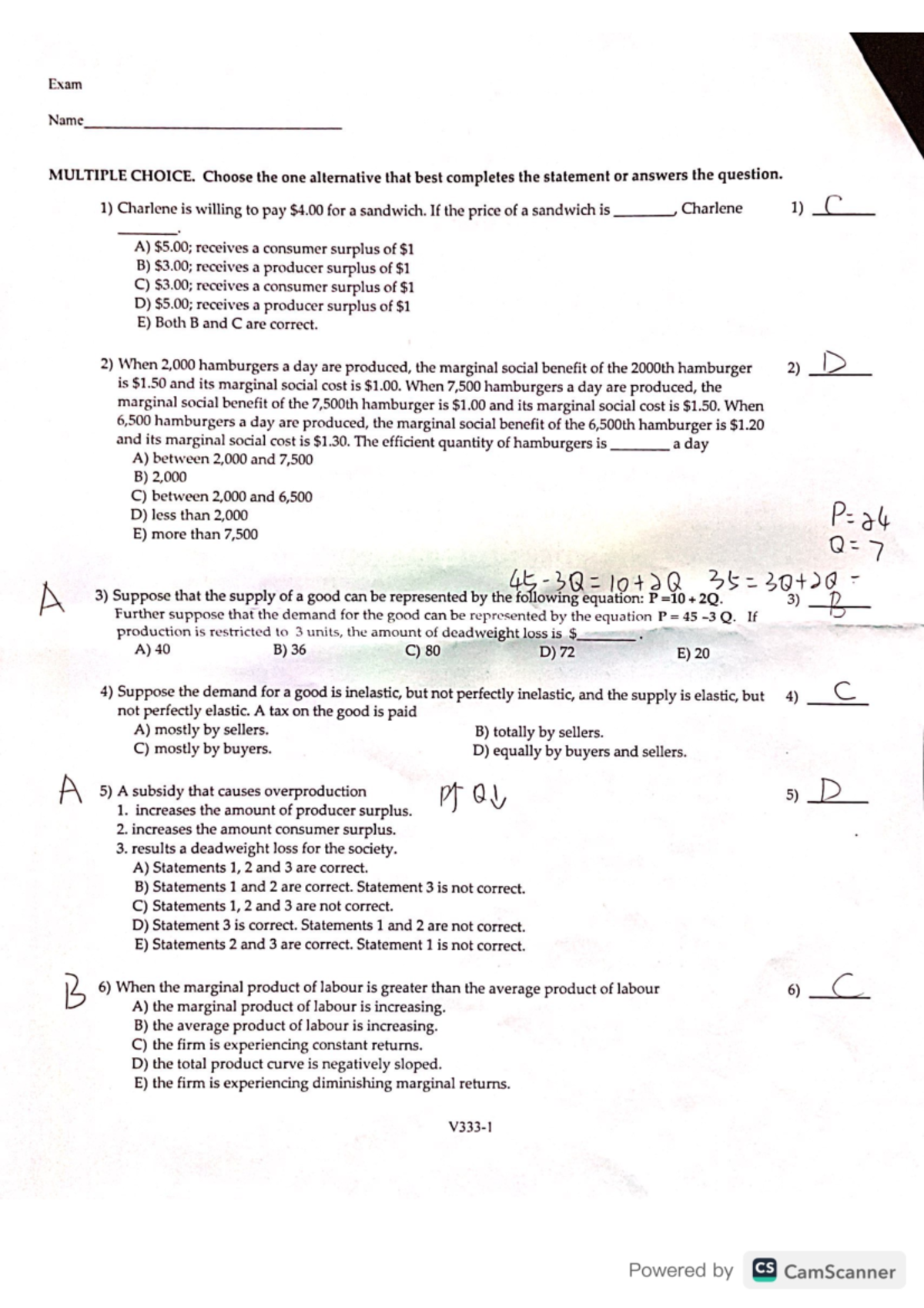 Econ 1021A Midterm 2 Version 333 - Economics 1021A/B - Studocu