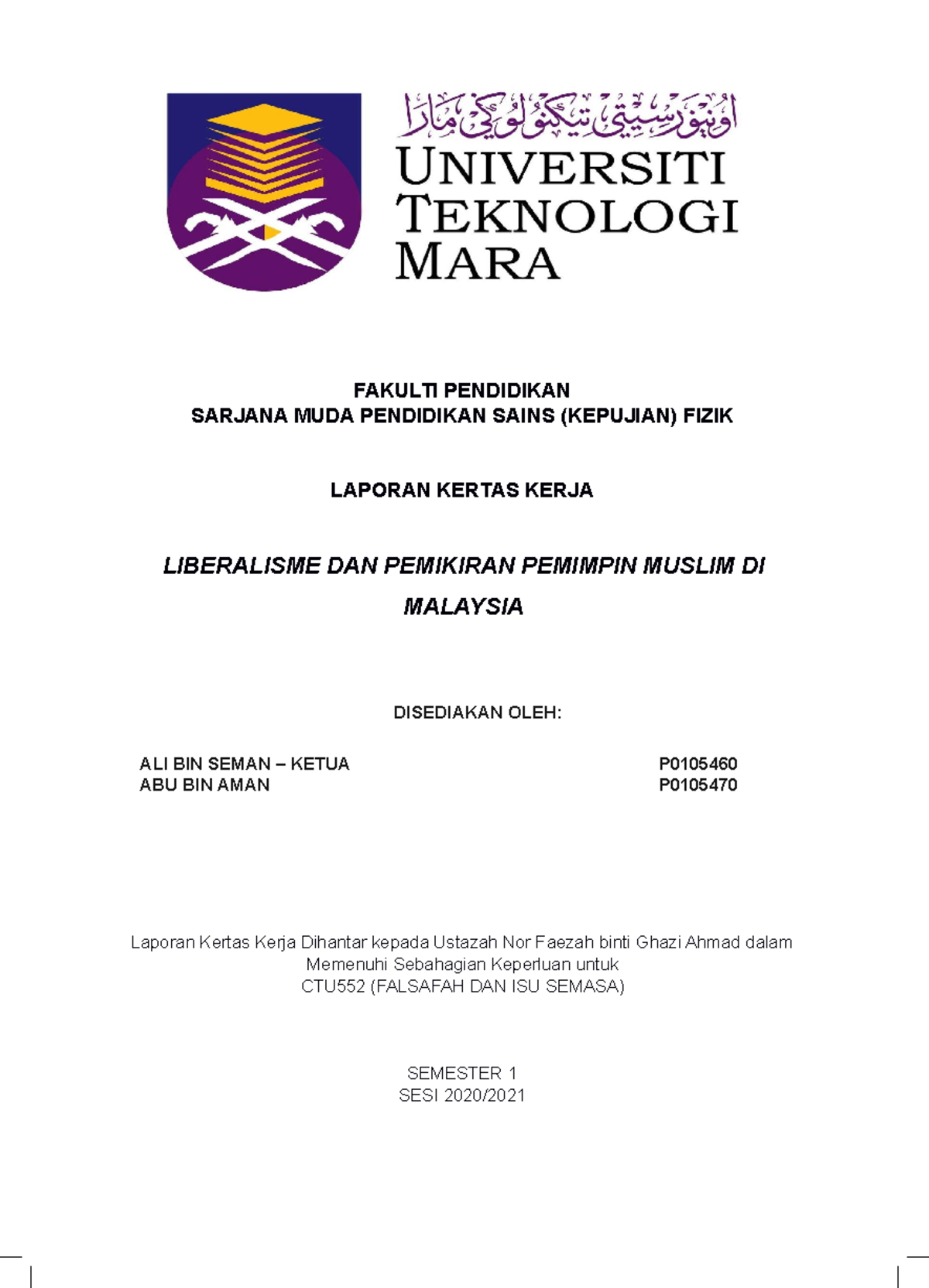 Contoh Kertas Kerja CTU - FAKULTI PENDIDIKAN SARJANA MUDA PENDIDIKAN ...