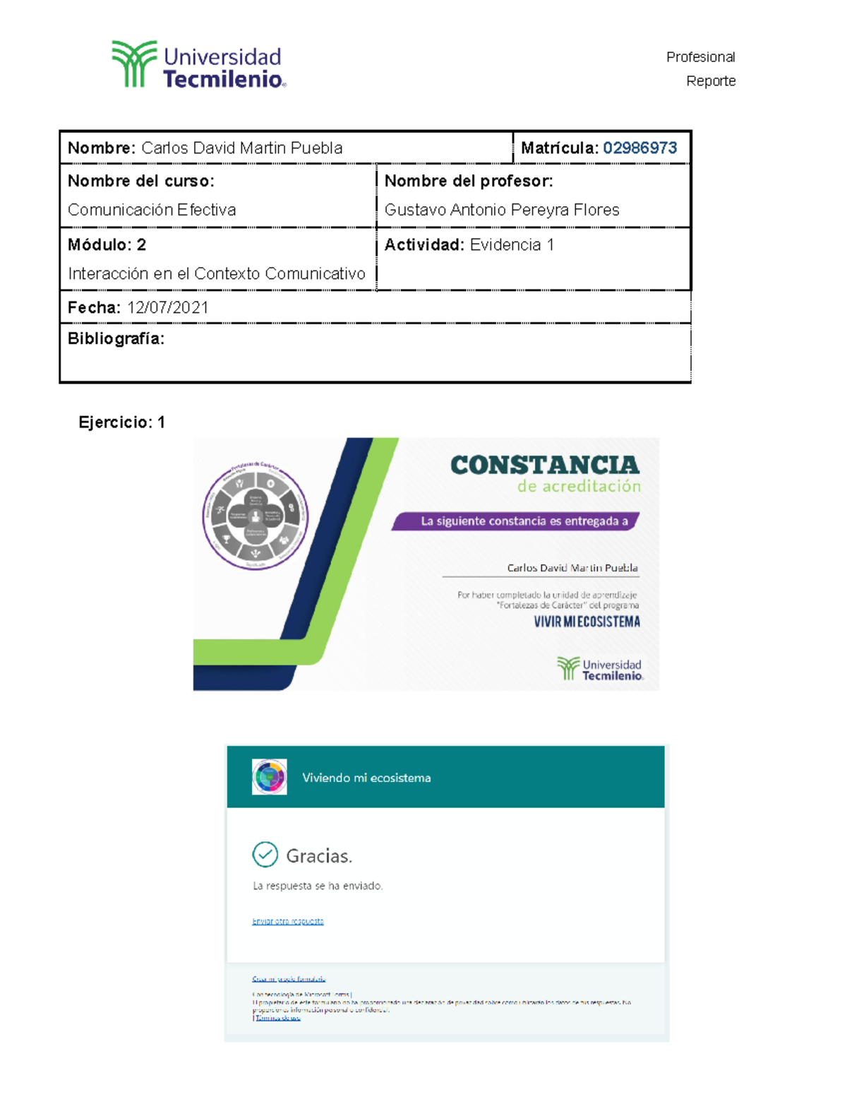 Comunicacion Efectiva Evidencia 1 - Profesional Reporte Nombre: Carlos ...