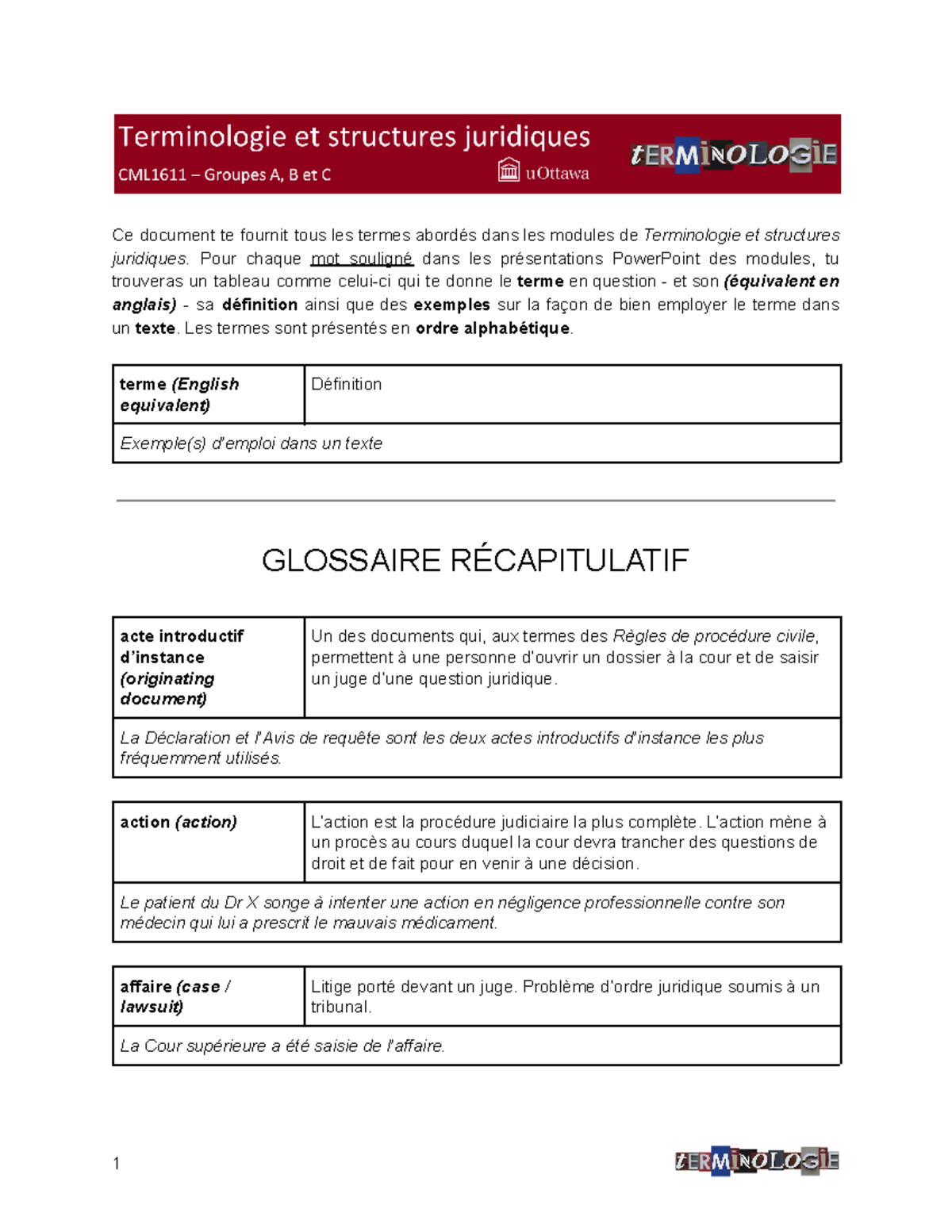 Glossaire Récapitulatif - TSJ - Ce Document Te Fournit Tous Les Termes ...