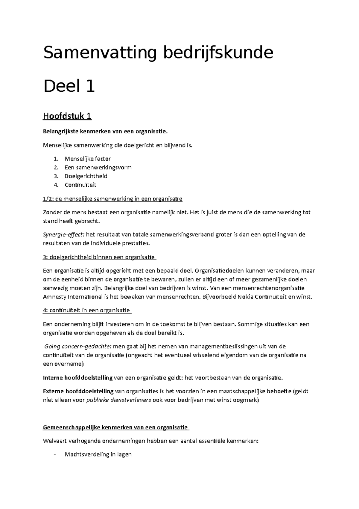 Samenvatting Bedrijfskunde H1 T/m H5 - Samenvatting Bedrijfskunde Deel ...