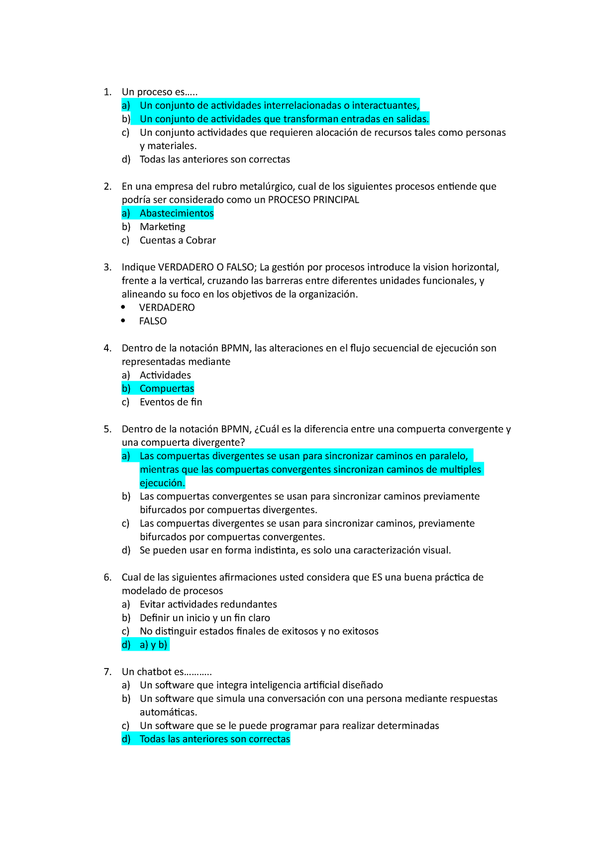 Examen BDO - DASI - Finanzas - Un Proceso Es..... A) Un Conjunto De ...