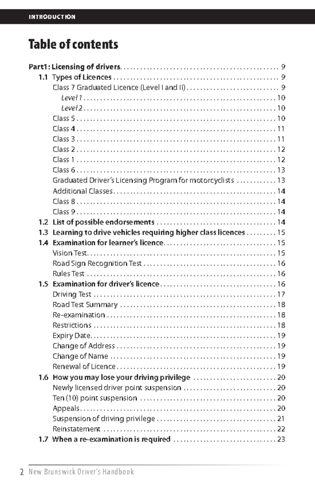 Tableofcontents DRIVERS HANDBOOK 2 New Brunswick Driver’s Handbook Part1 Licensing of