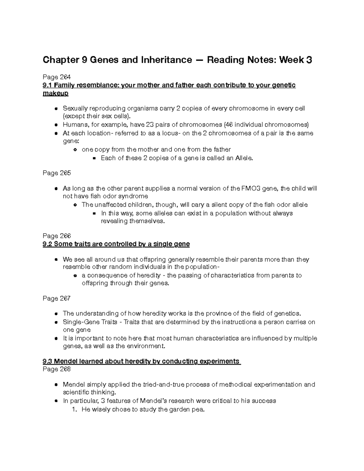 Life Sci 15 Ch 9 Genes And Inheritance Reading Notes Studocu