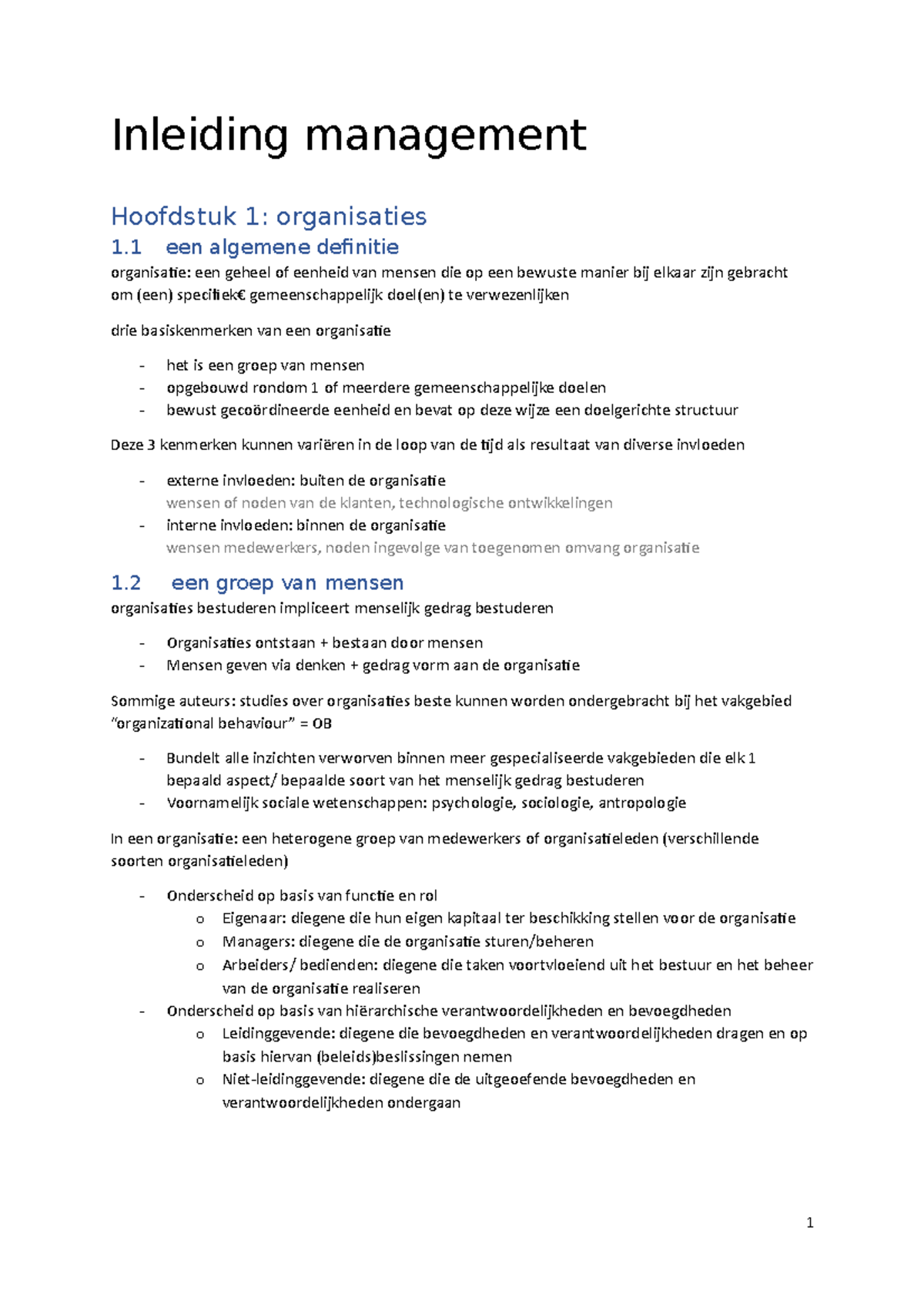 Samenvatting Inleiding Management - Inleiding Management Hoofdstuk 1 ...