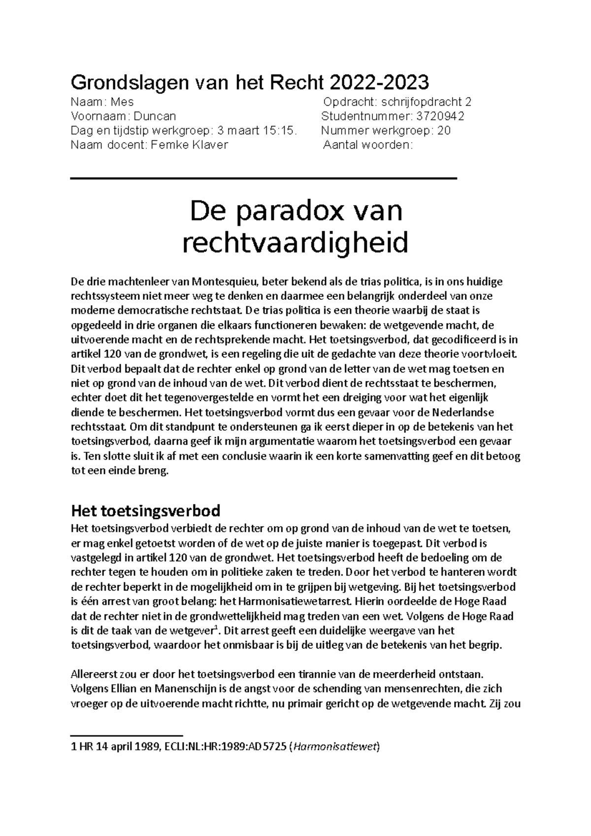 Grondslagen Van Het Recht Opdracht 2 - Grondslagen Van Het Recht 2022 ...