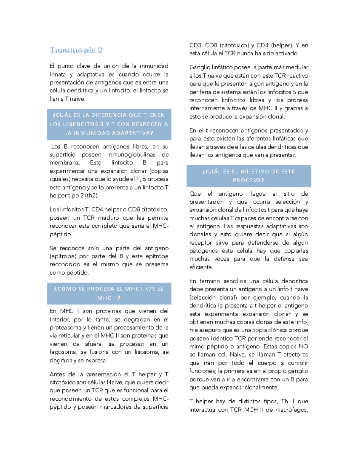 Inmuno pte 2 - Transcripción - Inmuno pte 2 El punto clave de uniÛn de ...
