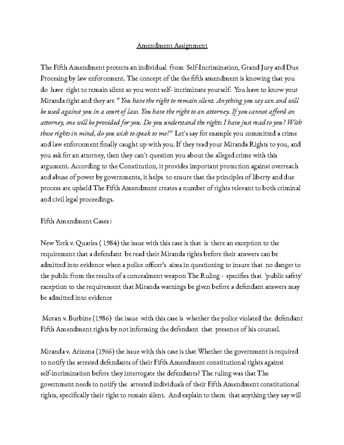 Amendment Assigment PSC 101 -3 - Amendment Assignment The Fifth ...