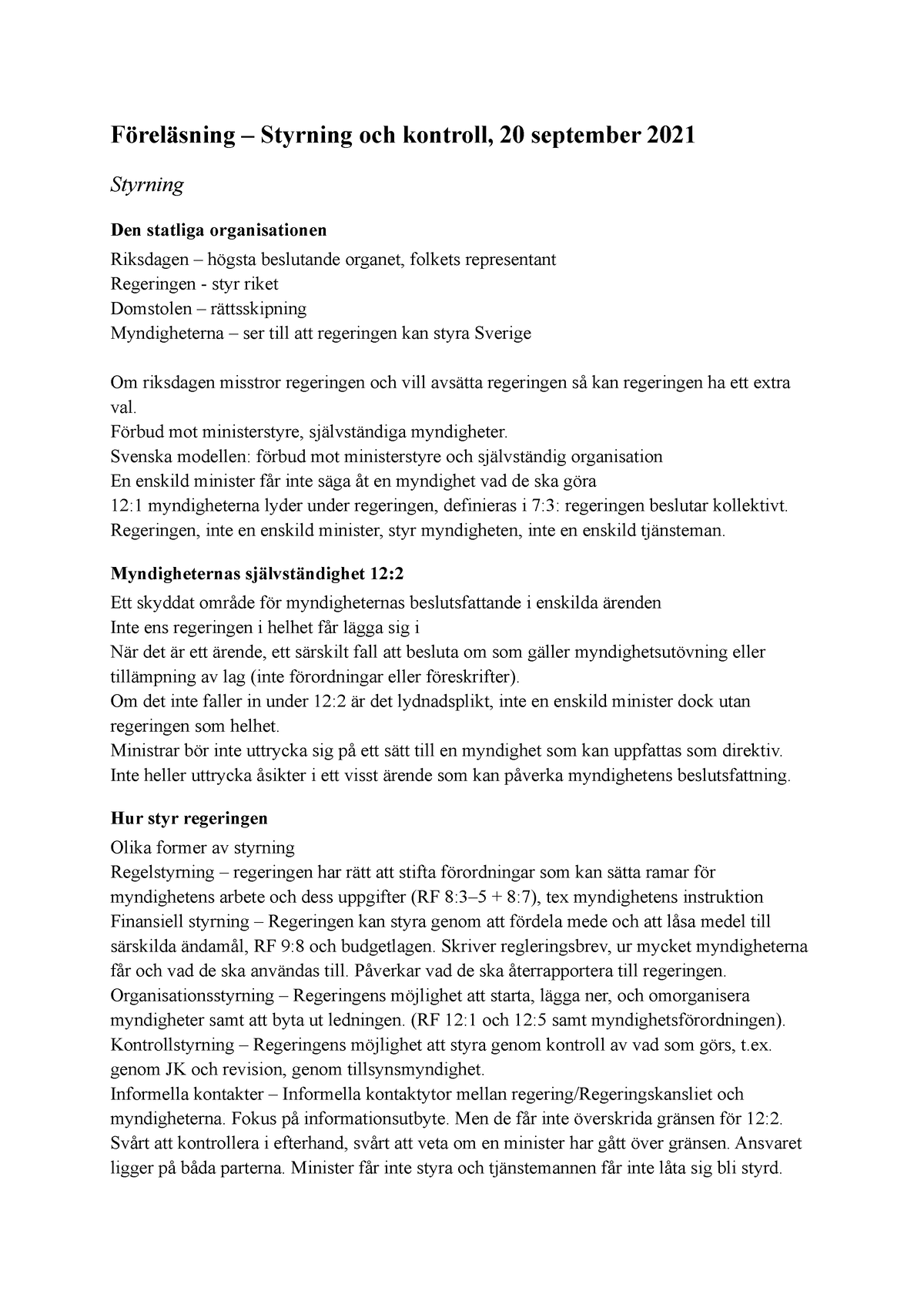 Föreläsning - Styrning Och Kontroll, 2021-09-20 Terminskurs 1 ...