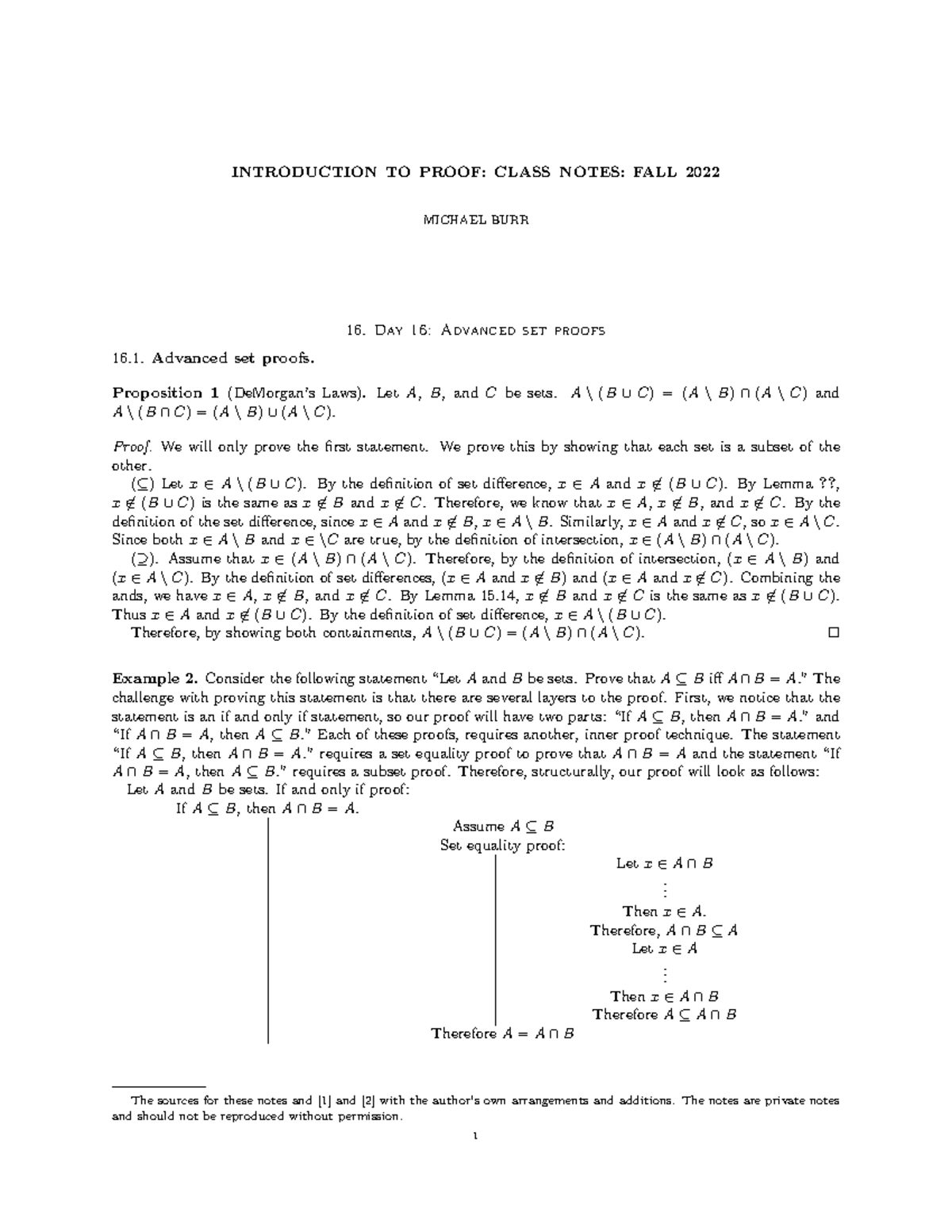 Class Notes Day 16 - INTRODUCTION TO PROOF: CLASS NOTES: FALL 2022 ...