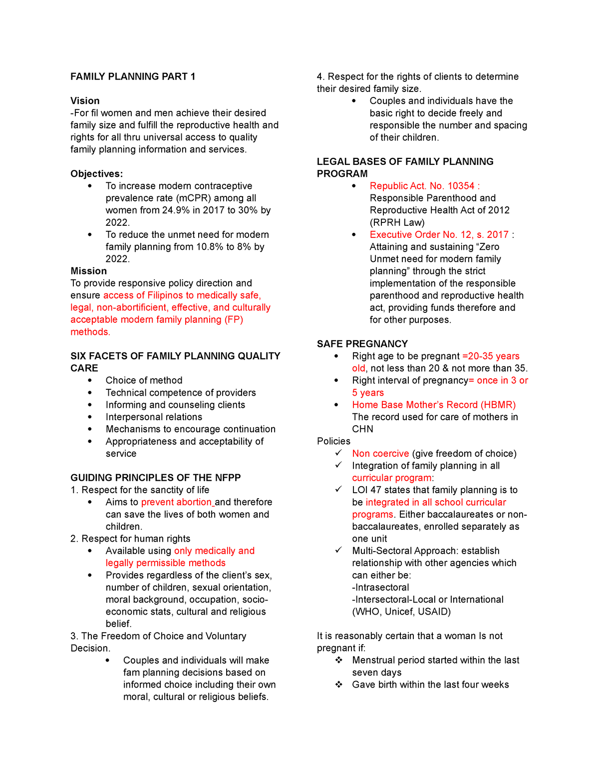 assignment family planning