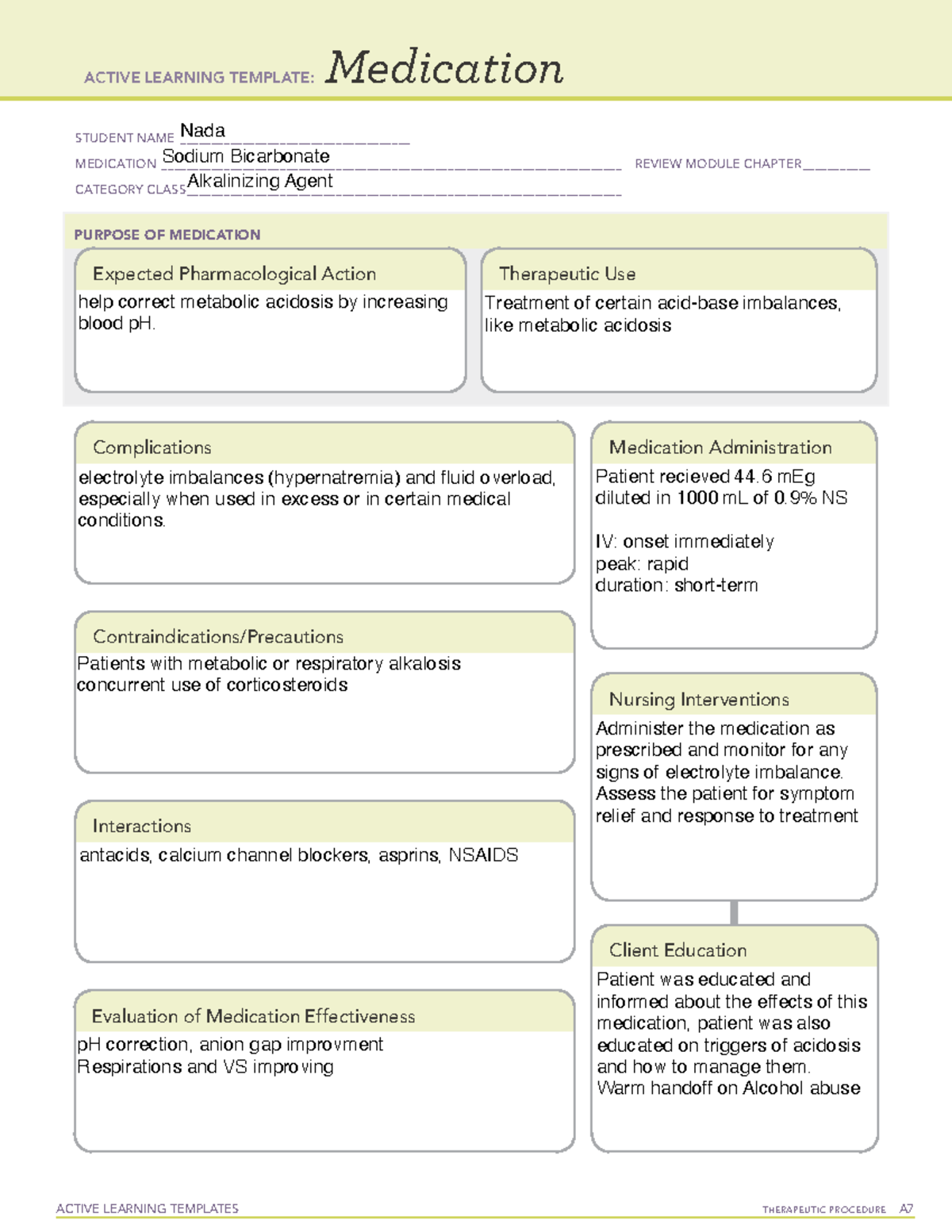 Sodium Bicarbonate - ATI TEMPS - ACTIVE LEARNING TEMPLATES TherapeuTic ...