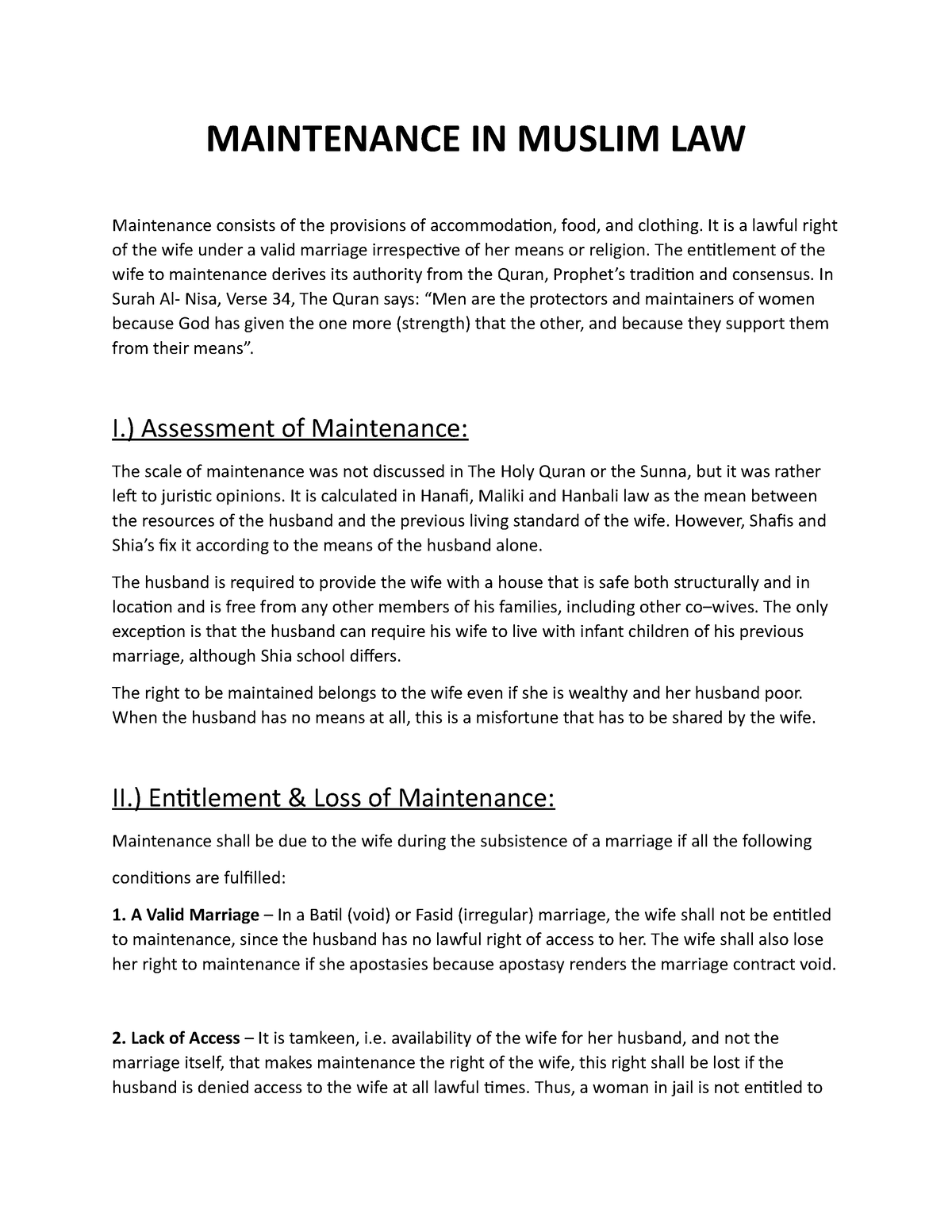 maintenance under muslim law research paper