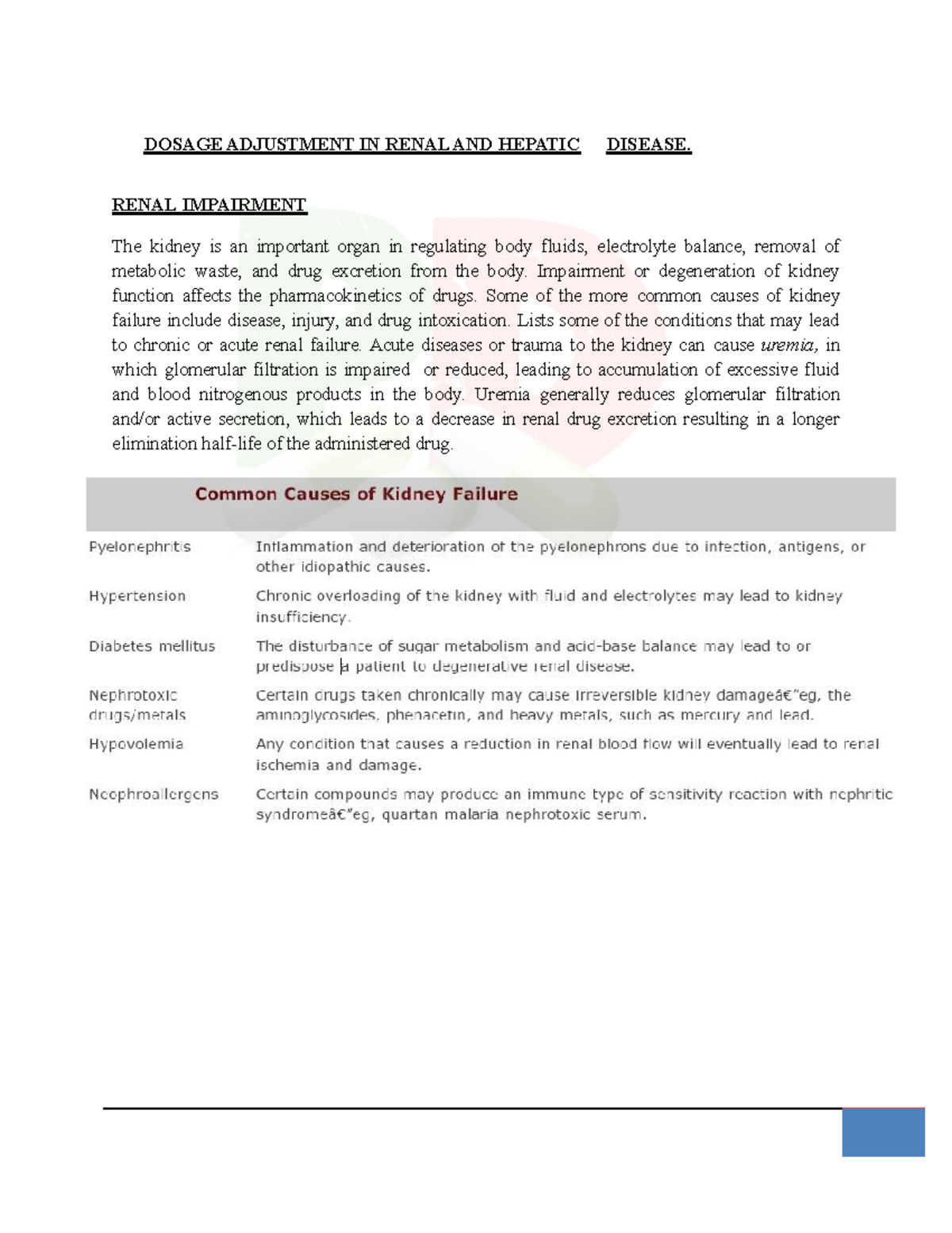 Dose adjustment of renal and hepatic impairment Cl 1 DOSAGE