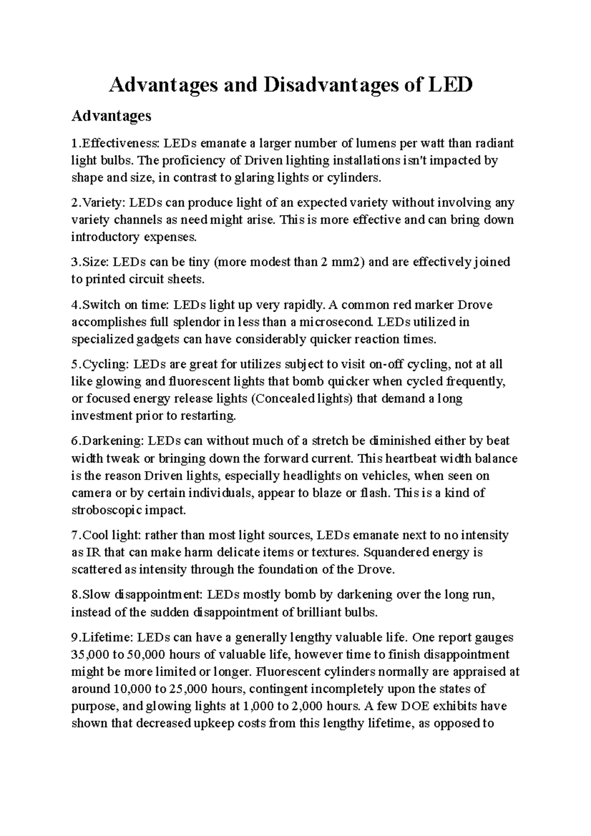 Advantages and Disadvantages of LED Advantages and Disadvantages of