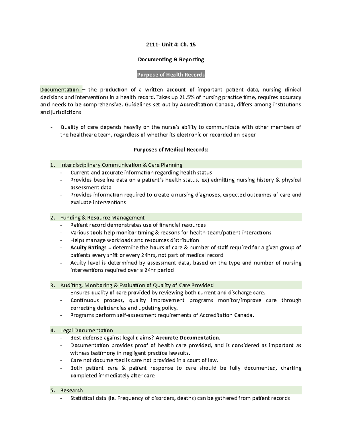 N2111 UNIT 4 - Ch.15 Documenting & Reporting notes - 2111- Unit 4: Ch ...