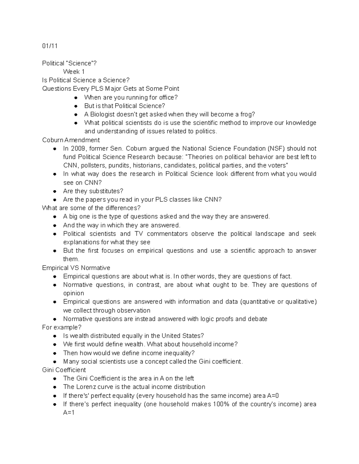 PLS 201 Notes - 01/ Political “Science”? Week 1 Is Political Science a ...