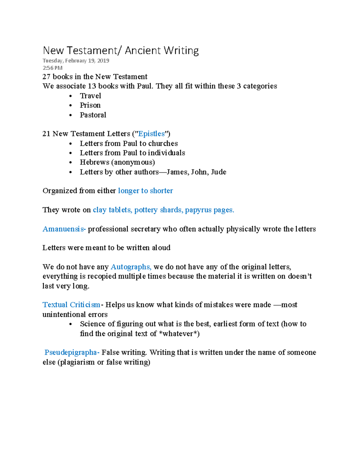 New Testament/Ancient Writings - New Testament/ Ancient Writing Tuesday ...