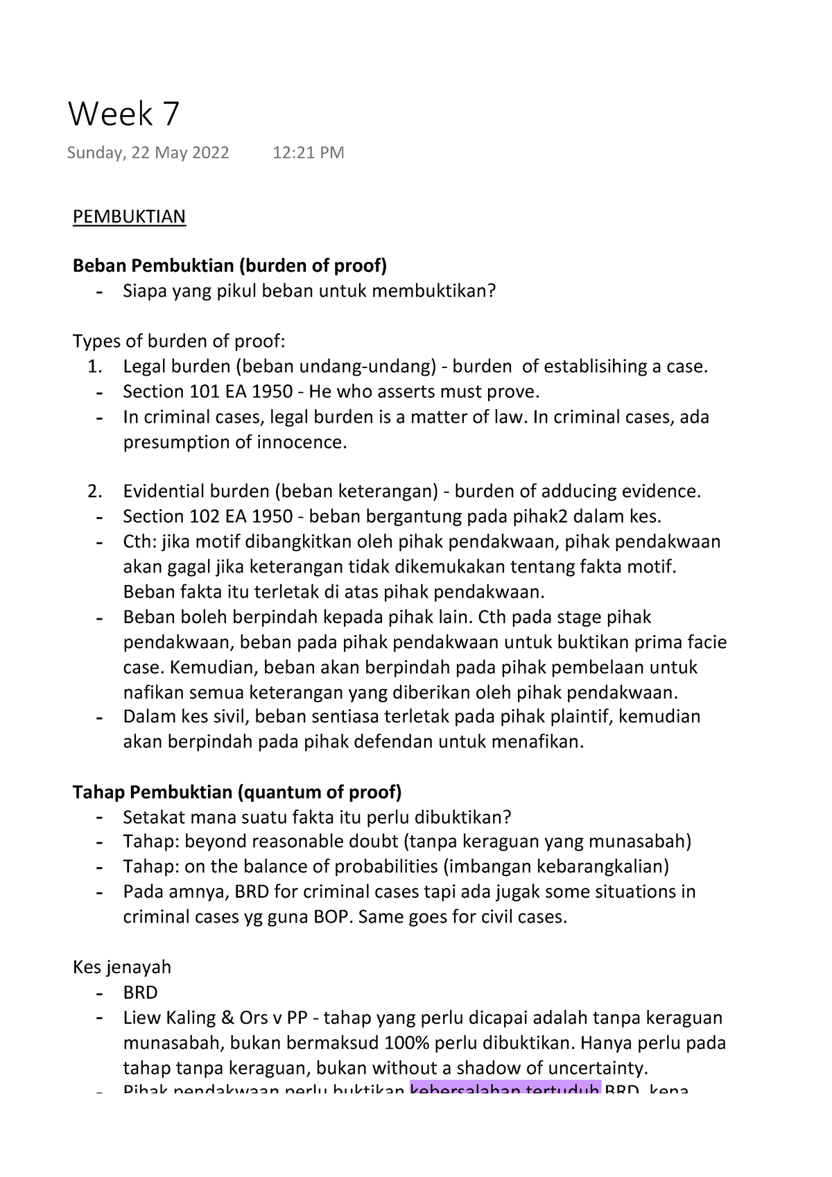 Week 7 - This Is Regarding Burden Of Proof And Standard Of Proof ...