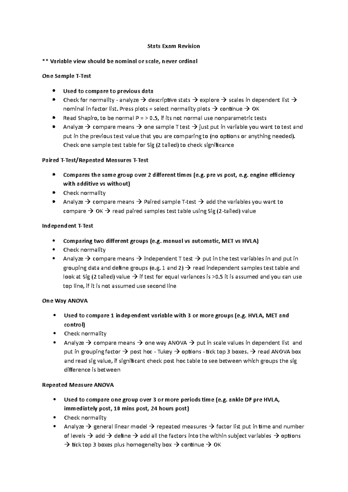 Cheat sheet for statistical methods and analysis exam - Stats Exam ...