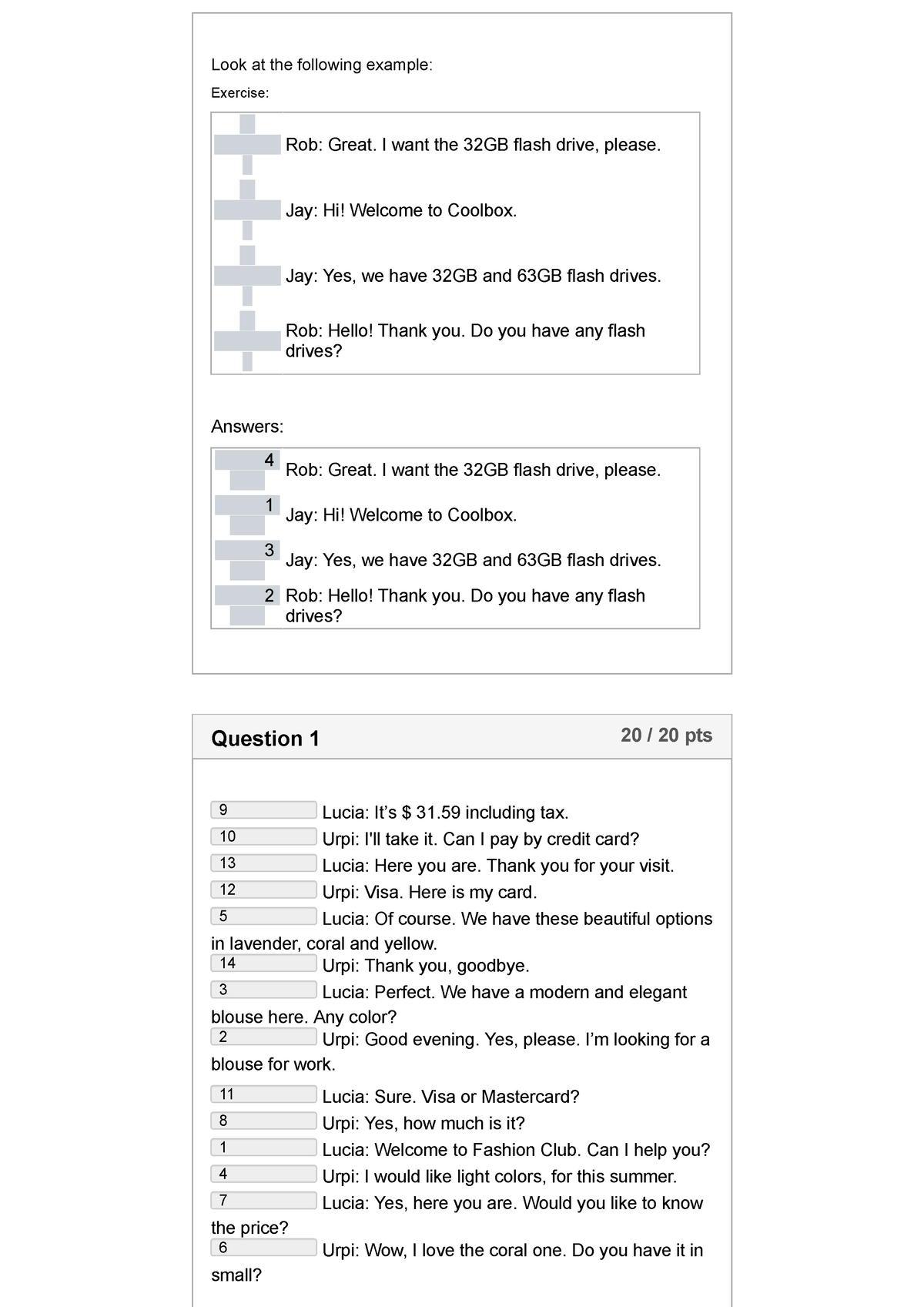 (AC-S12) Week 12 - Pre-Task Quiz - Unscramble the Dialogue - Look at 