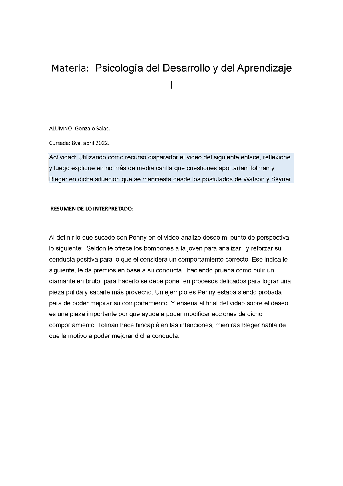 Tarea 1 Psicología Del Desarrollo Y Del Aprendizaje - Materia ...