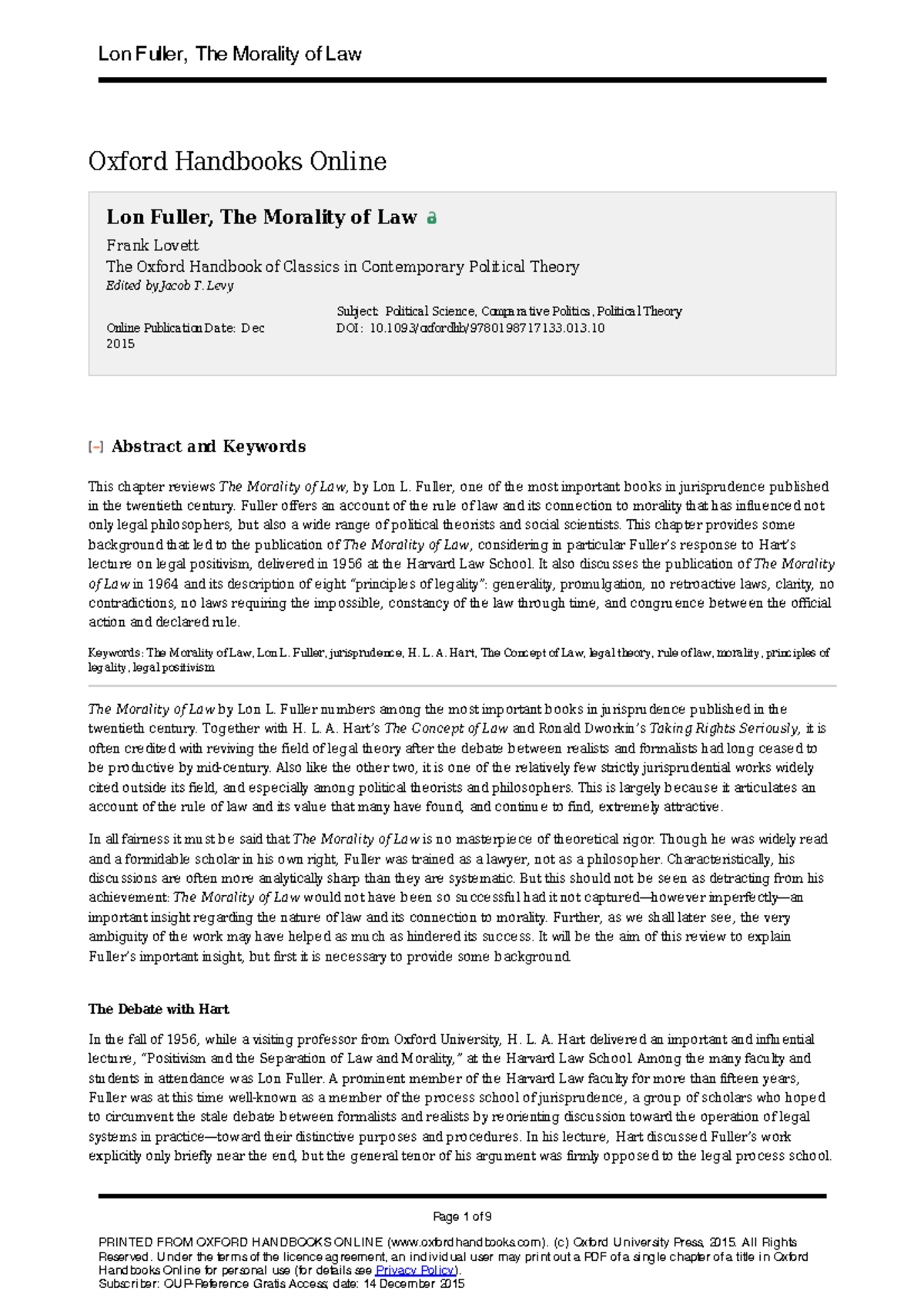 2015 jurisprudence notes Page 1 of 9 PRINTED FROM OXFORD HANDBOOKS ONLINE (oxfordhandbooks