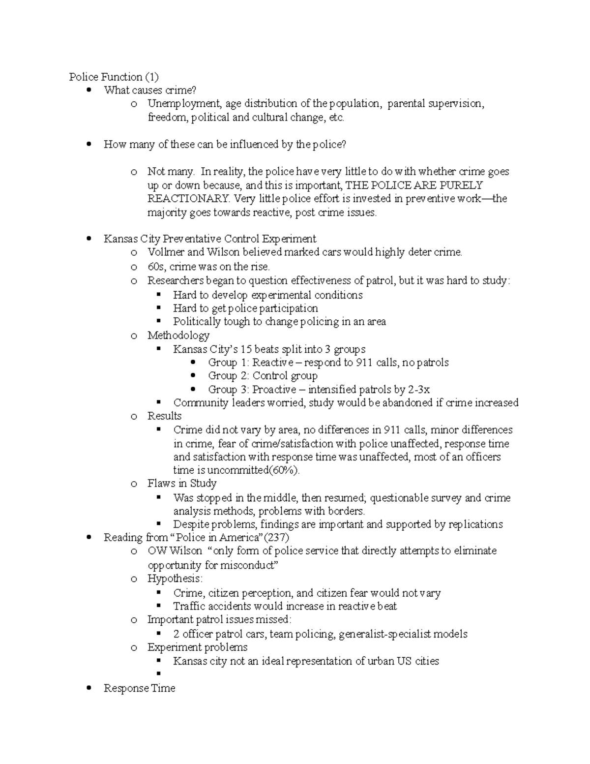 Police Function Study Guide - Police Function (1) What causes crime? o ...