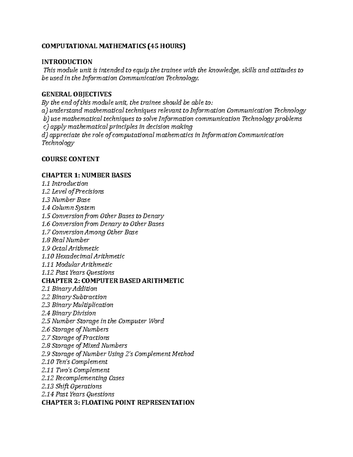 Computational Mathematics - Computational Mathematics (45 Hours 