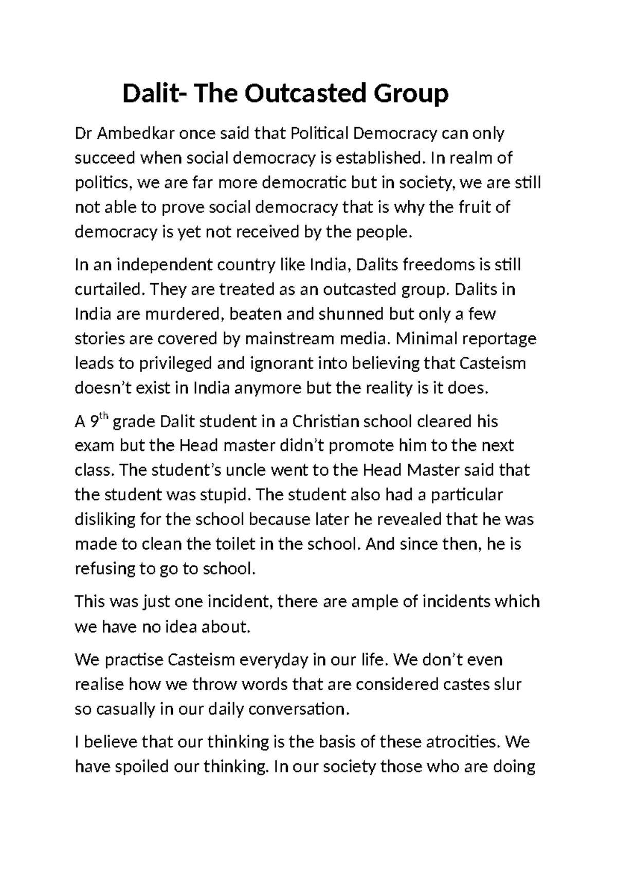 Dalit- The outcasted group - Dalit- The Outcasted Group Dr Ambedkar ...