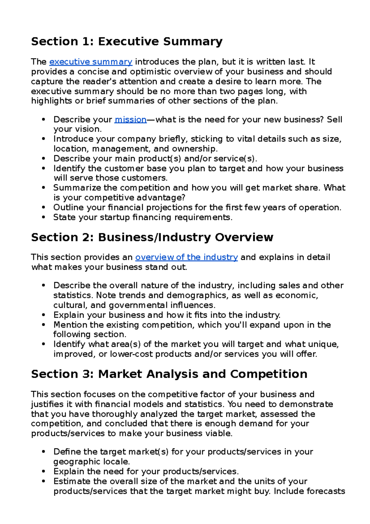 Business-Plan-FOrmat - Section 1: Executive Summary The executive ...