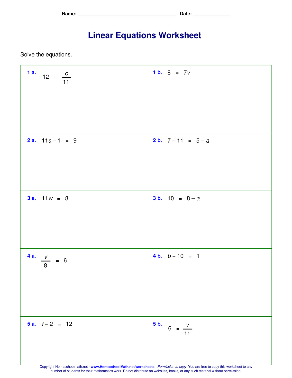 Linear Equation Worksheet - Name ...