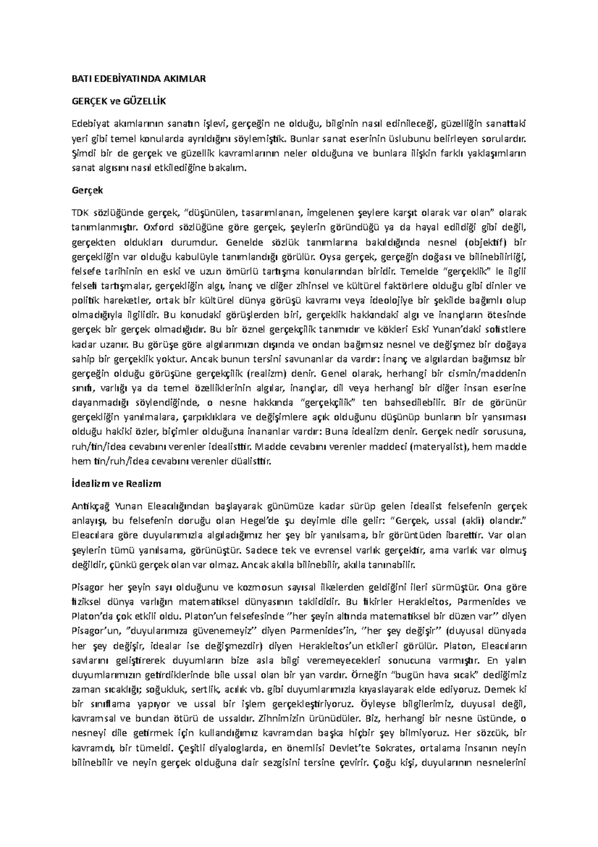 Bati edebiyatinda akimlar - BATI EDEBİYATINDA AKIMLAR GERÇEK ve ...