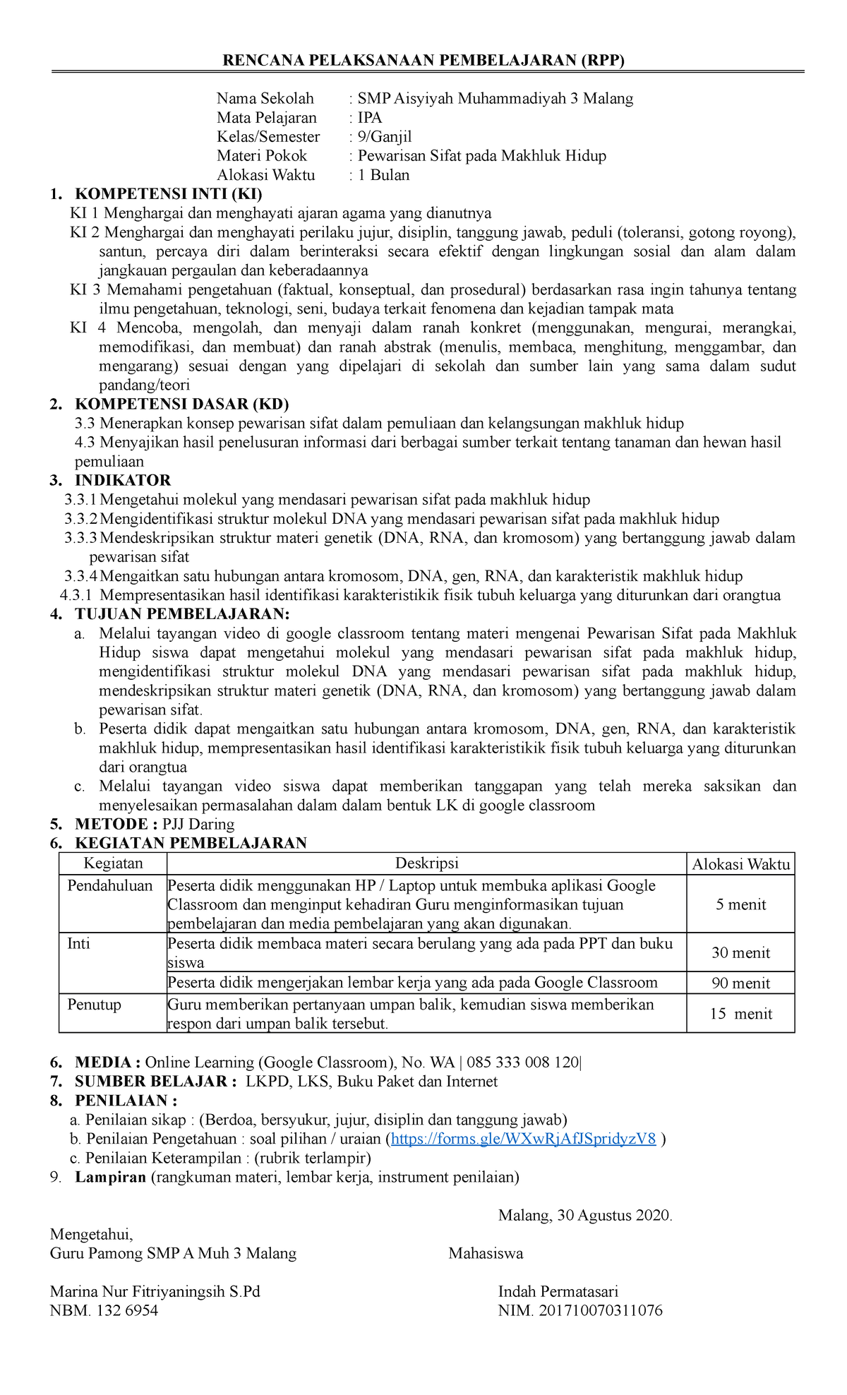 RPP Pewarisan Sifat Pertemuan Ke-1 (Indah Permatasari) - RENCANA ...