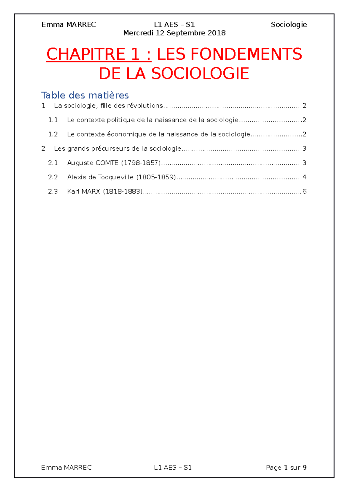 CHAPITRE 1 : LES FONDEMENTS DE LA SOCIOLOGIE - Emma MARREC L1 AES S1 ...