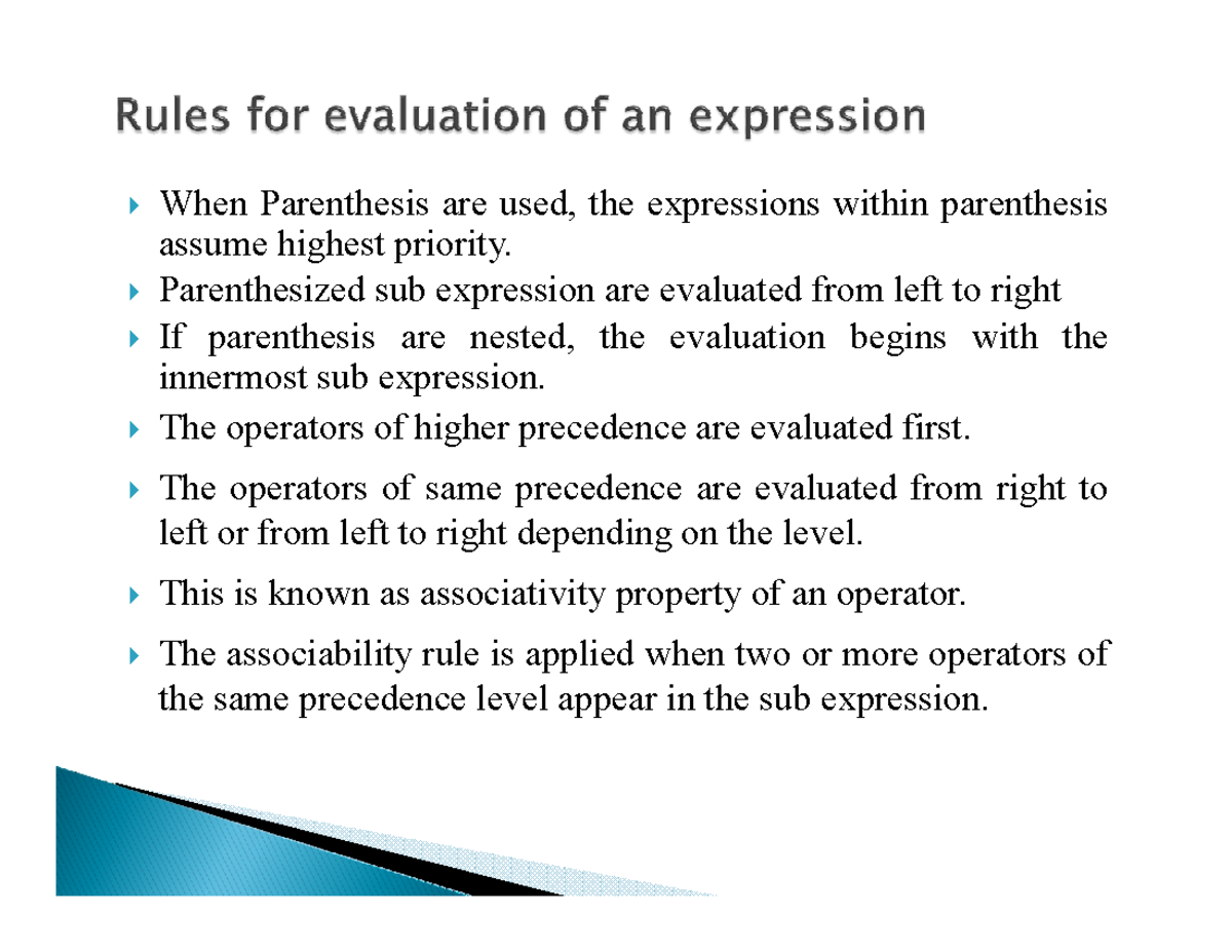C++8 - rules for evaluation for the expression, arithmetic expressions ...