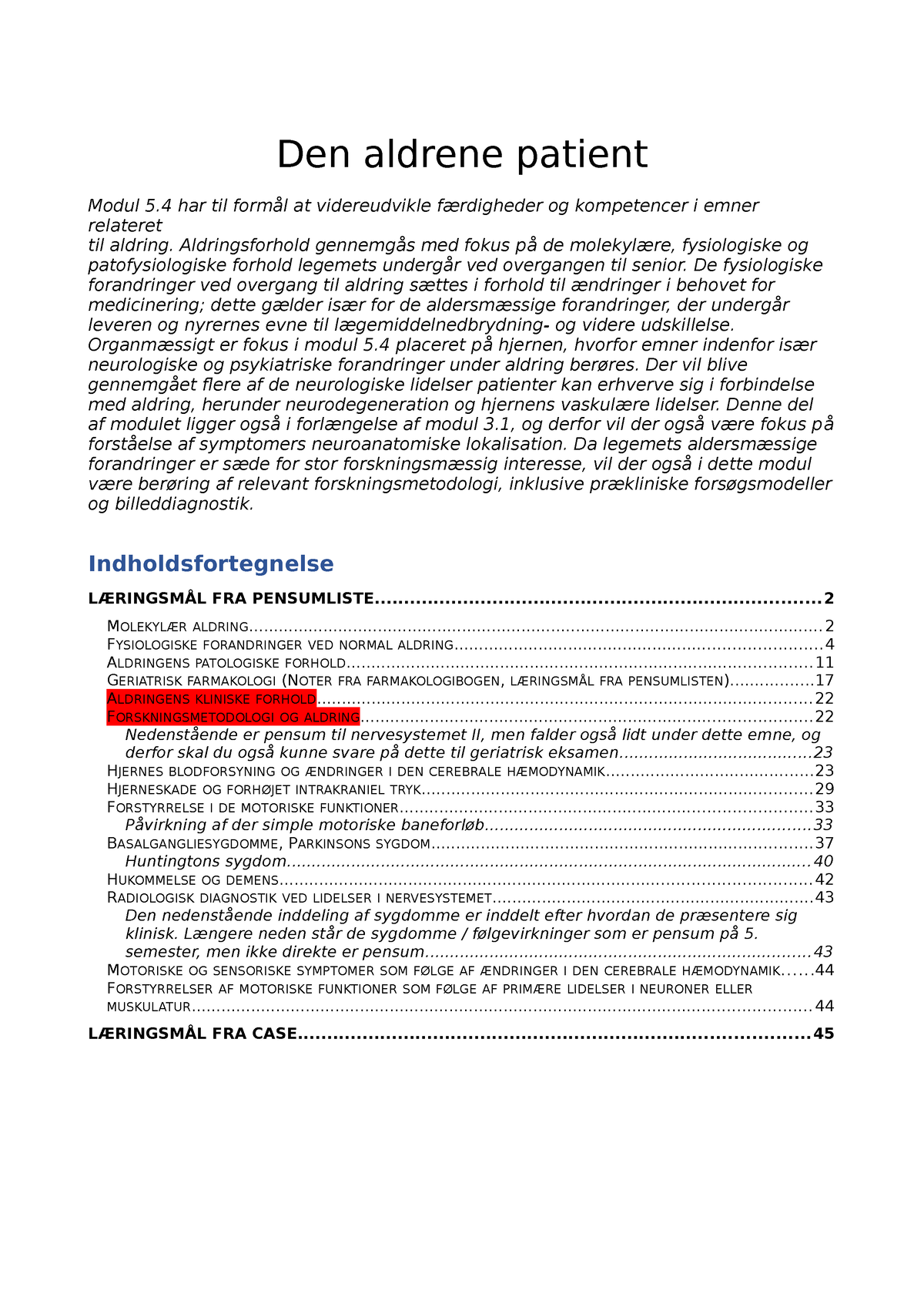 Den Aldrene Patient - Modulplan + Caselæringsmål - Den Aldrene Patient ...