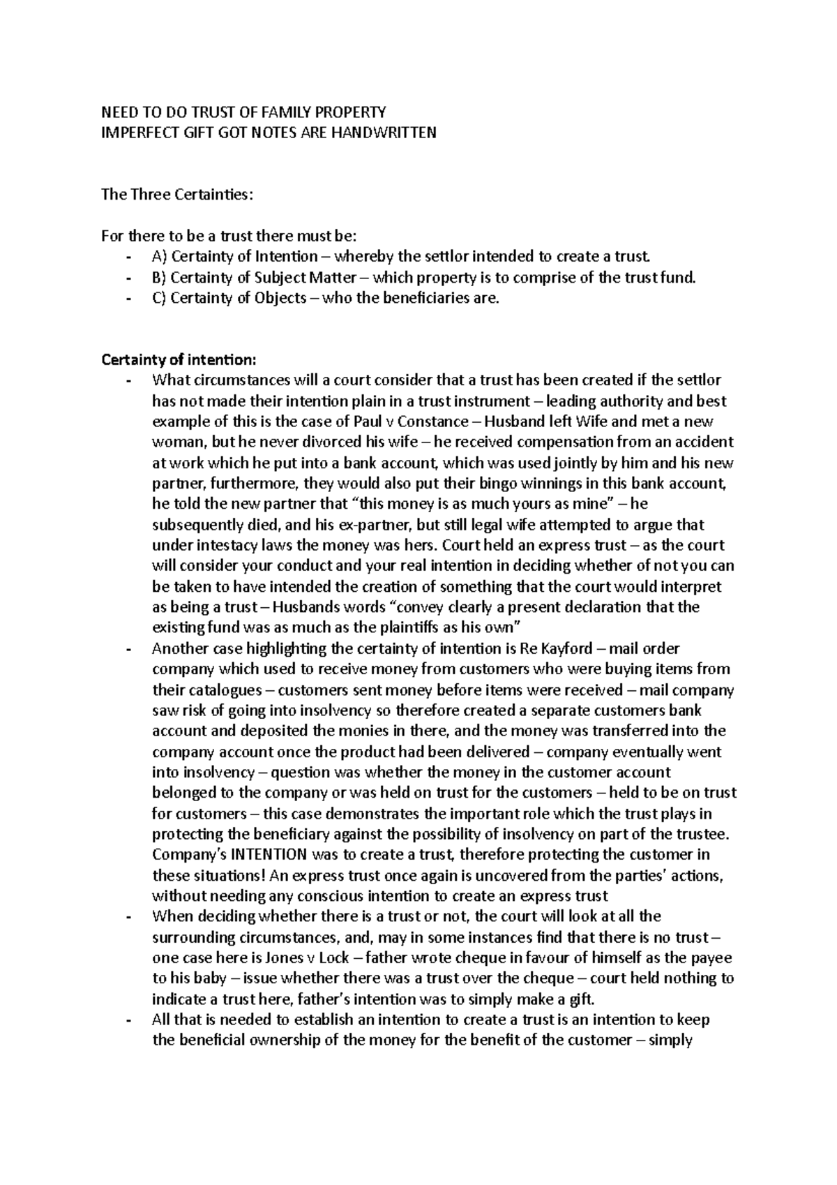 Equity Revison Notes - NEED TO DO TRUST OF FAMILY PROPERTY IMPERFECT ...