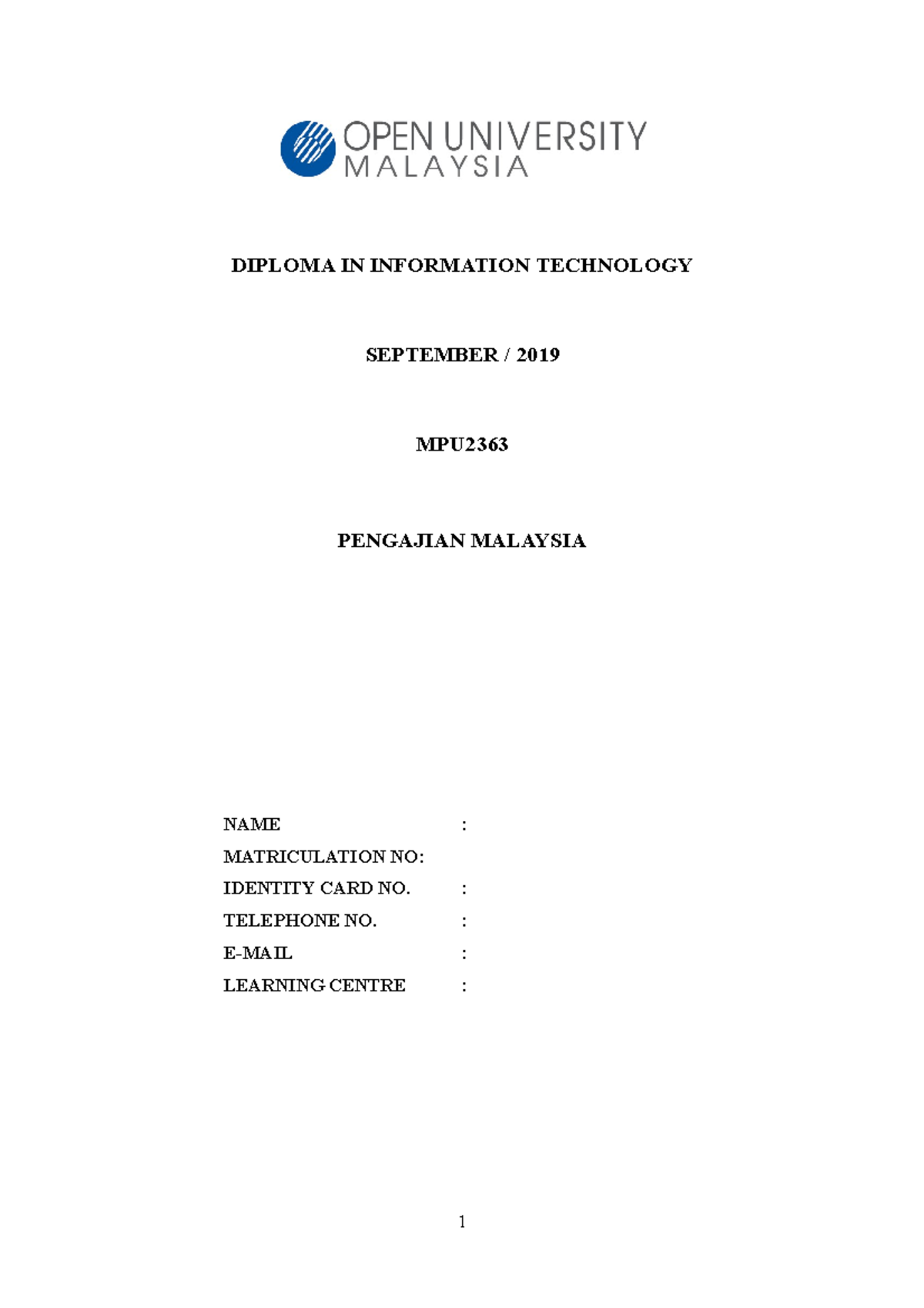 Pengajian Malaysia 2 - Assignment Full - DIPLOMA IN INFORMATION ...