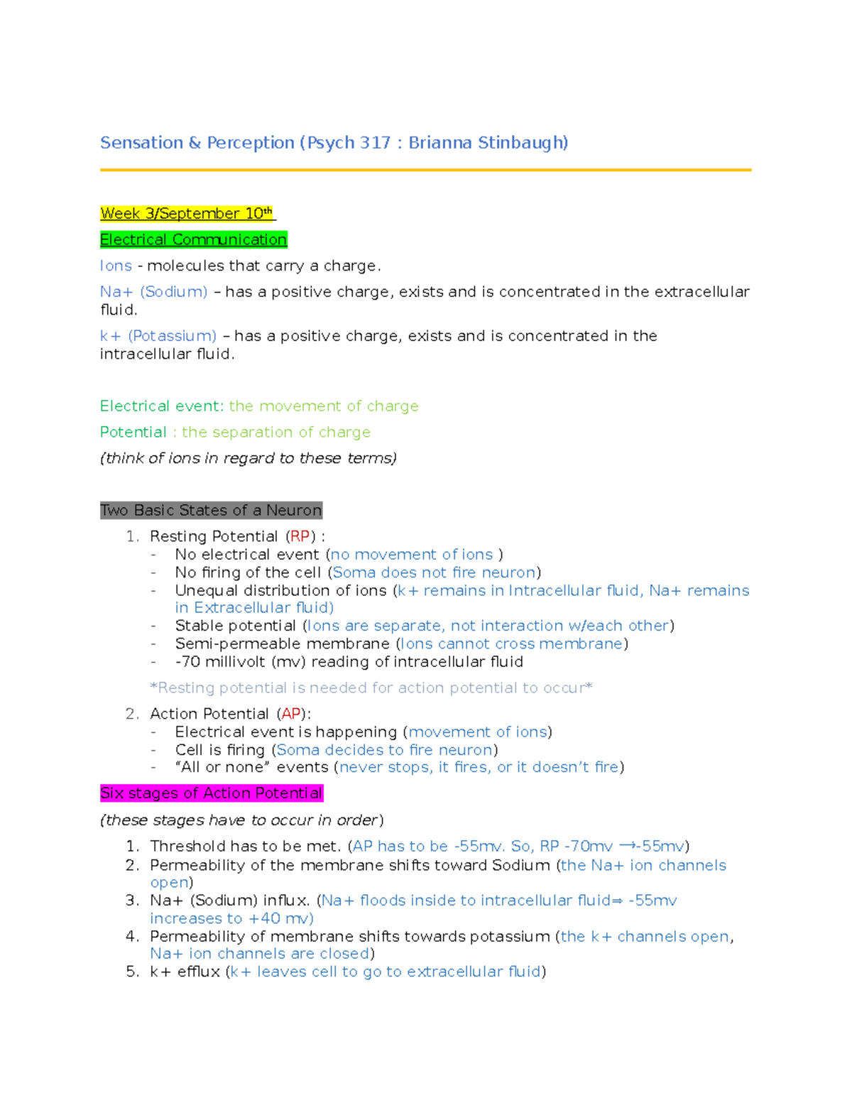 Sensation week 3 notes - Sensation & Perception (Psych 317 : Brianna ...