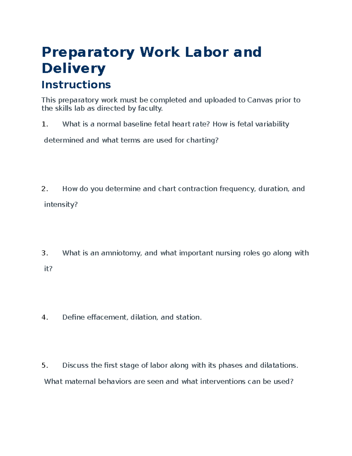 Preparatory Work Labor and Delivery - Preparatory Work Labor and ...