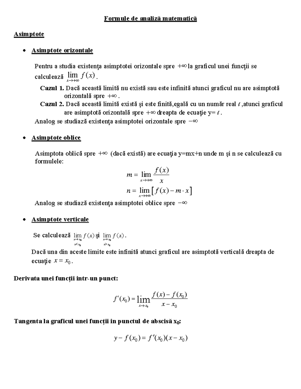 Idoc - ceva simplu - Formule de analiză matematică Asimptote Asimptote ...