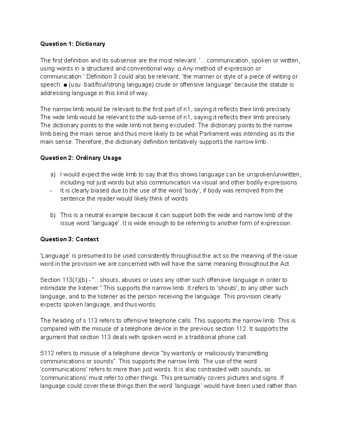 LAWS123 - law questions and answer structures - Question 1: Dictionary ...