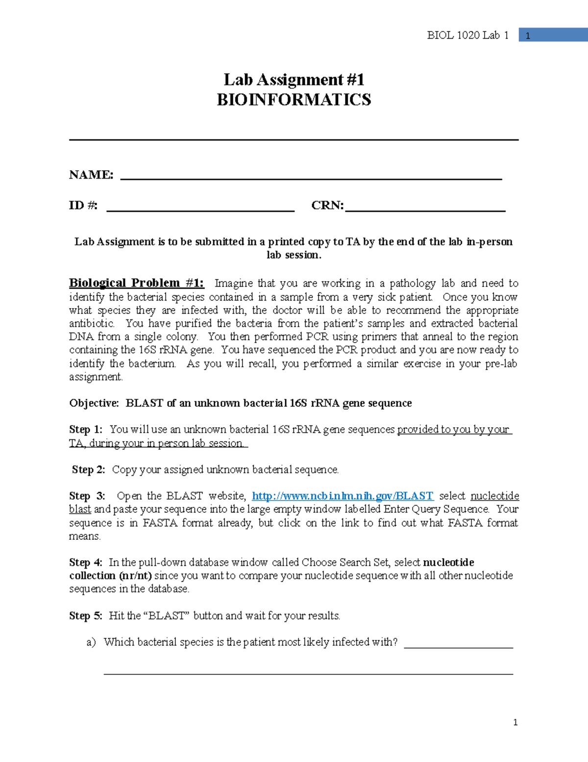 Lab+1-+Bioinformatics+Lab+Assignment - Lab Assignment BIOINFORMATICS ...