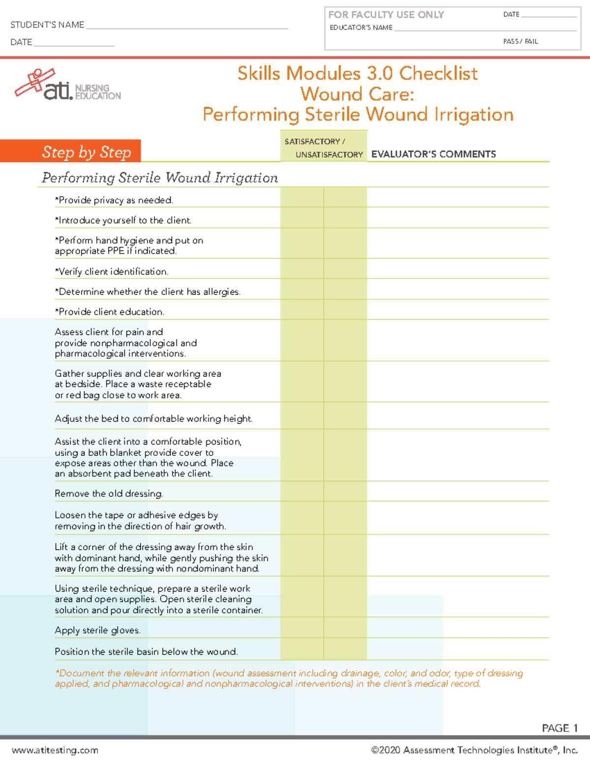 Skills Checklist Wound Care Sterile-1 - ####### EDUCATOR ...