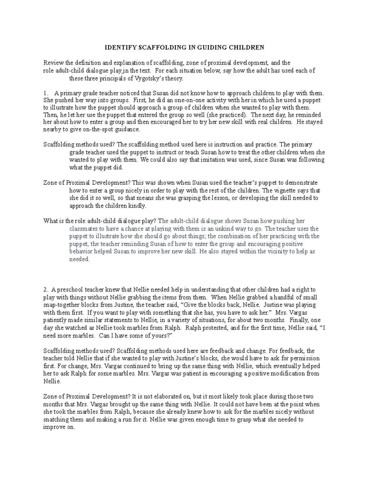 Module 2  Activity IDENTIFY SCAFFOLDING IN GUIDING CHILDREN Review the definition and Studocu