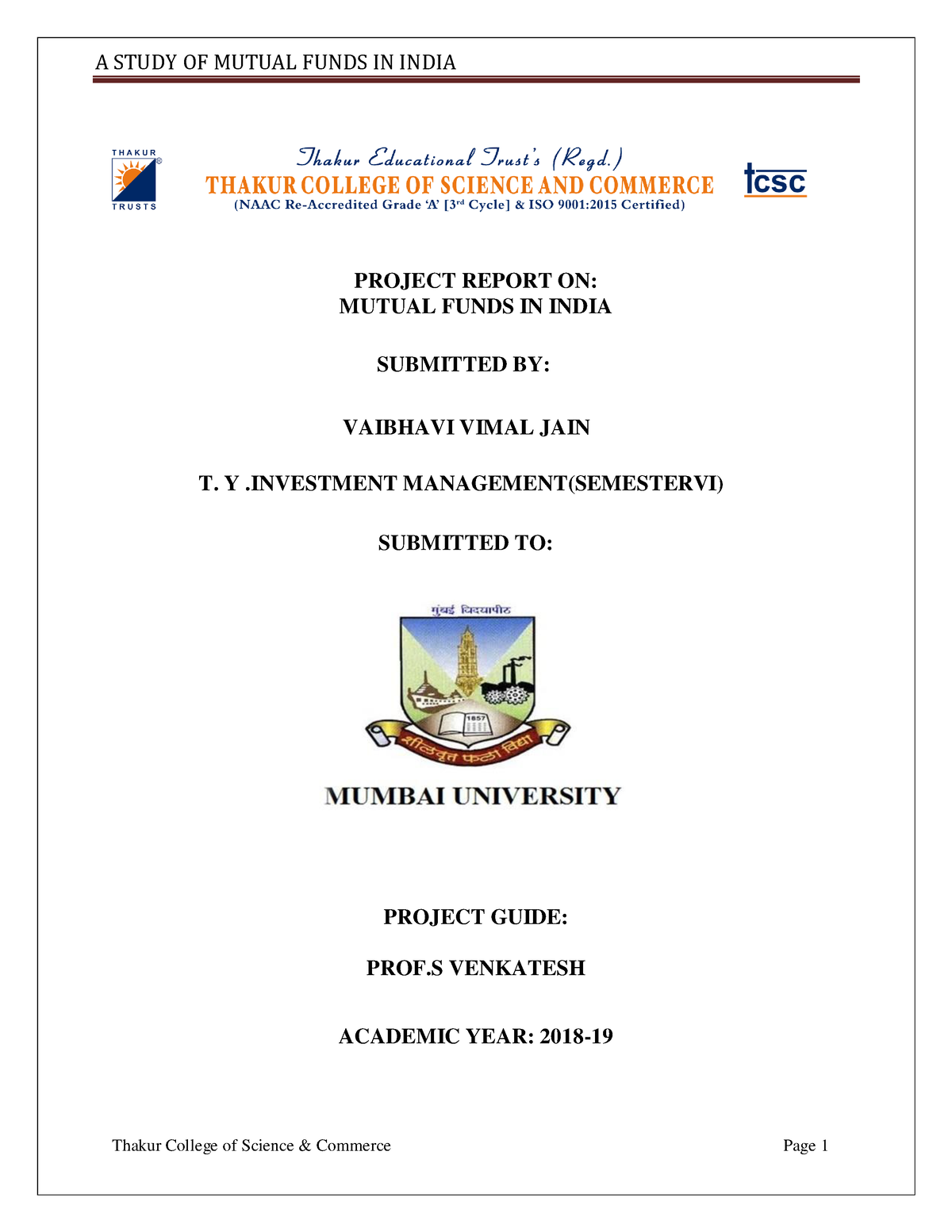 thesis on mutual funds in india