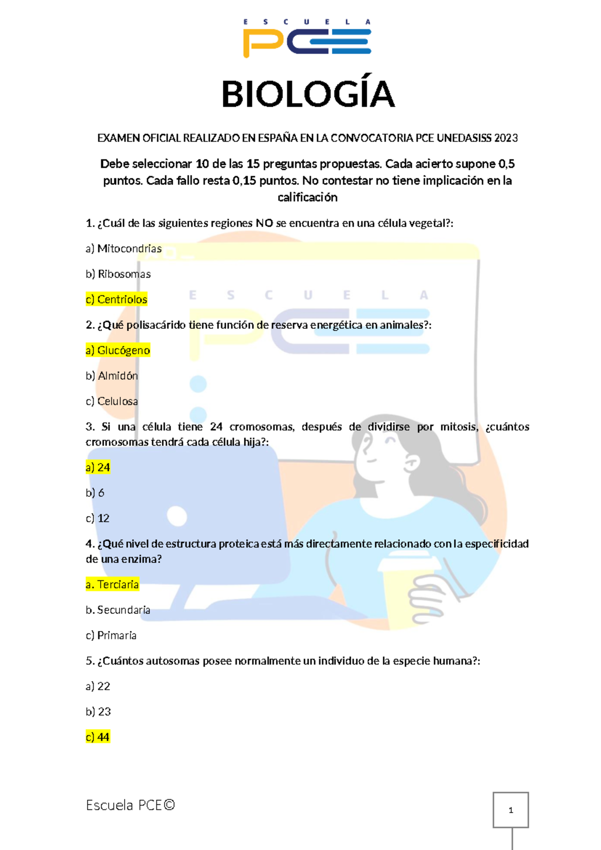 Biologia Examen 2023 Escuela PCE Soluciones - BIOLOGÍA EXAMEN OFICIAL ...